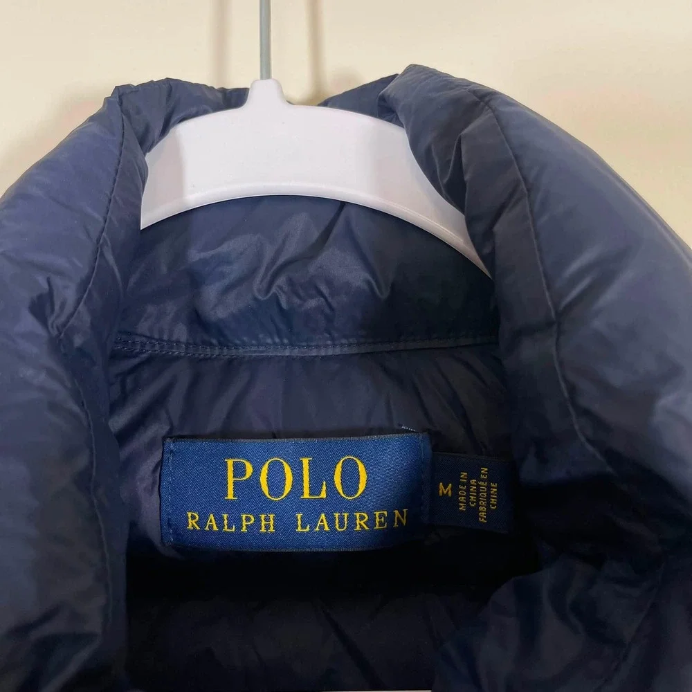 Polo Ralph Lauren Packable Down Vest Mens Medium Navy Blue Red Pony Preppy